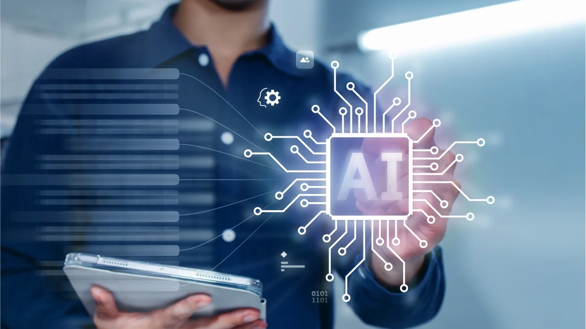 Profesional utilizando inteligencia artificial en un entorno de trabajo