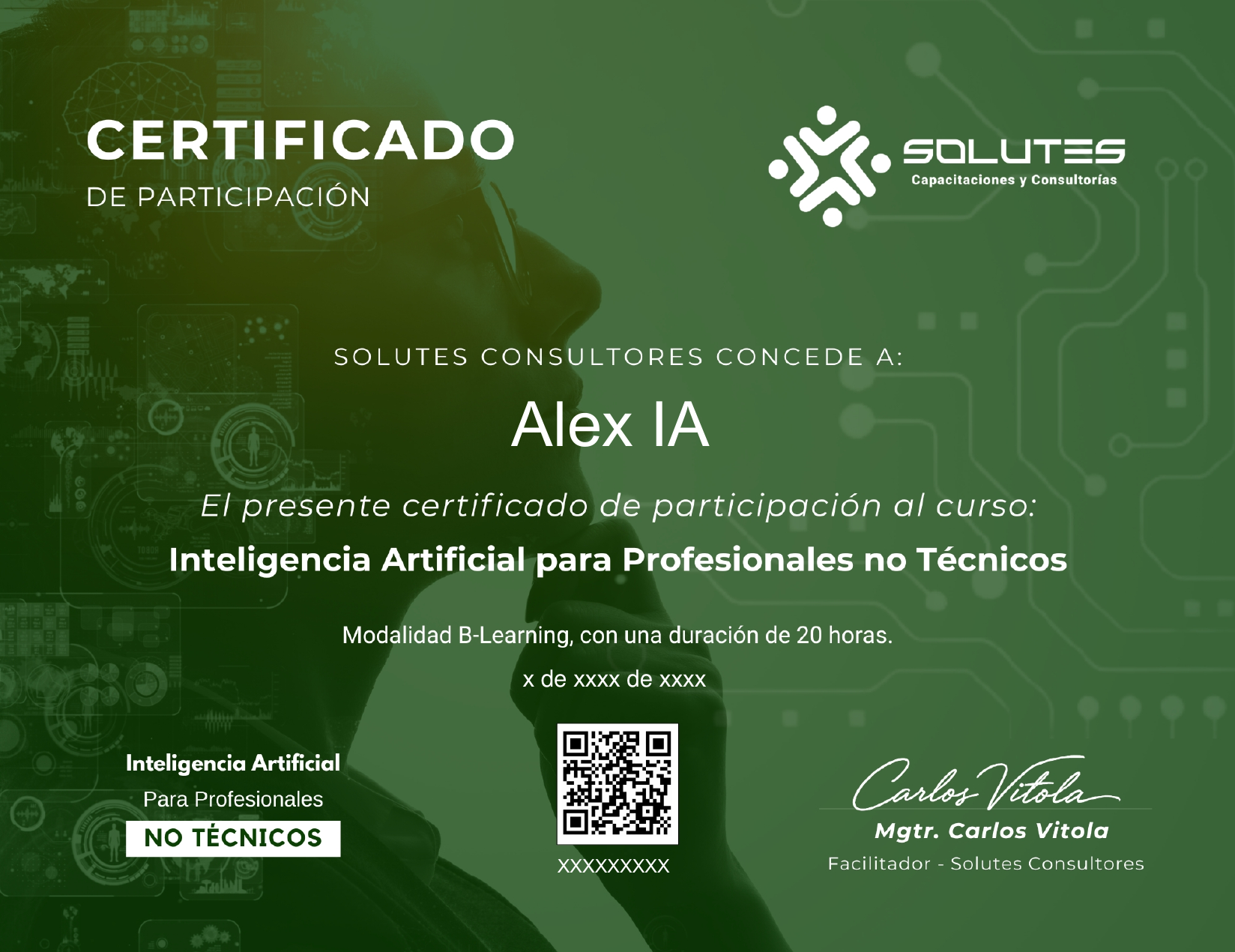 Ejemplo de certificado del curso